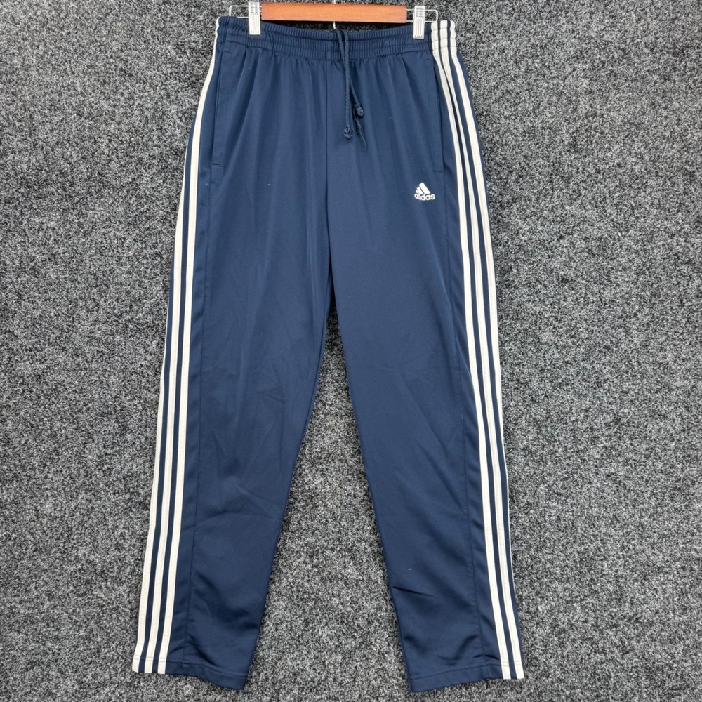 Adidas Mens Navy Blue White 3-Stripe Track Pants Athletic Trousers Drawstring L